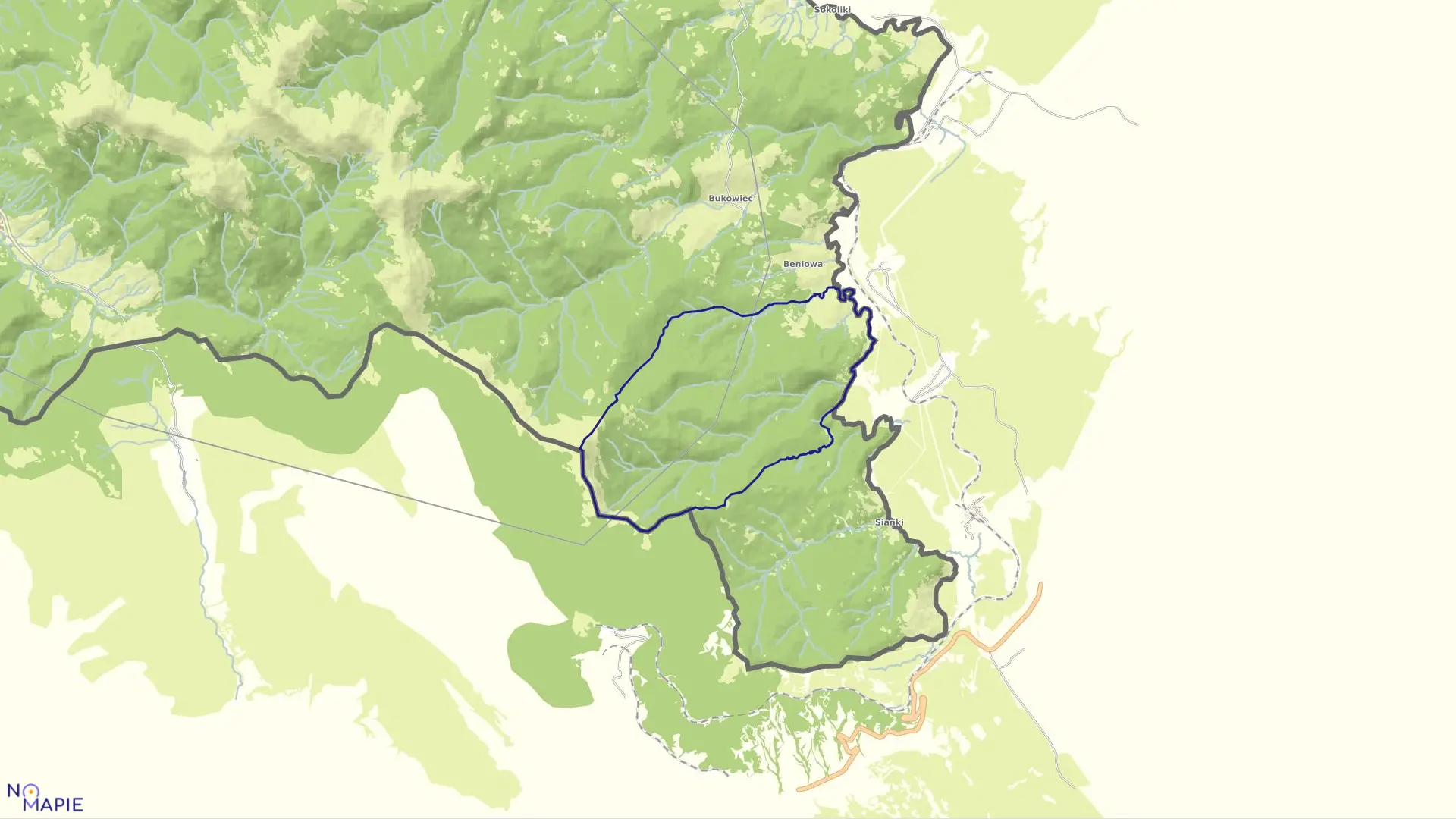 Mapa obrębu Beniowa w gminie Lutowiska