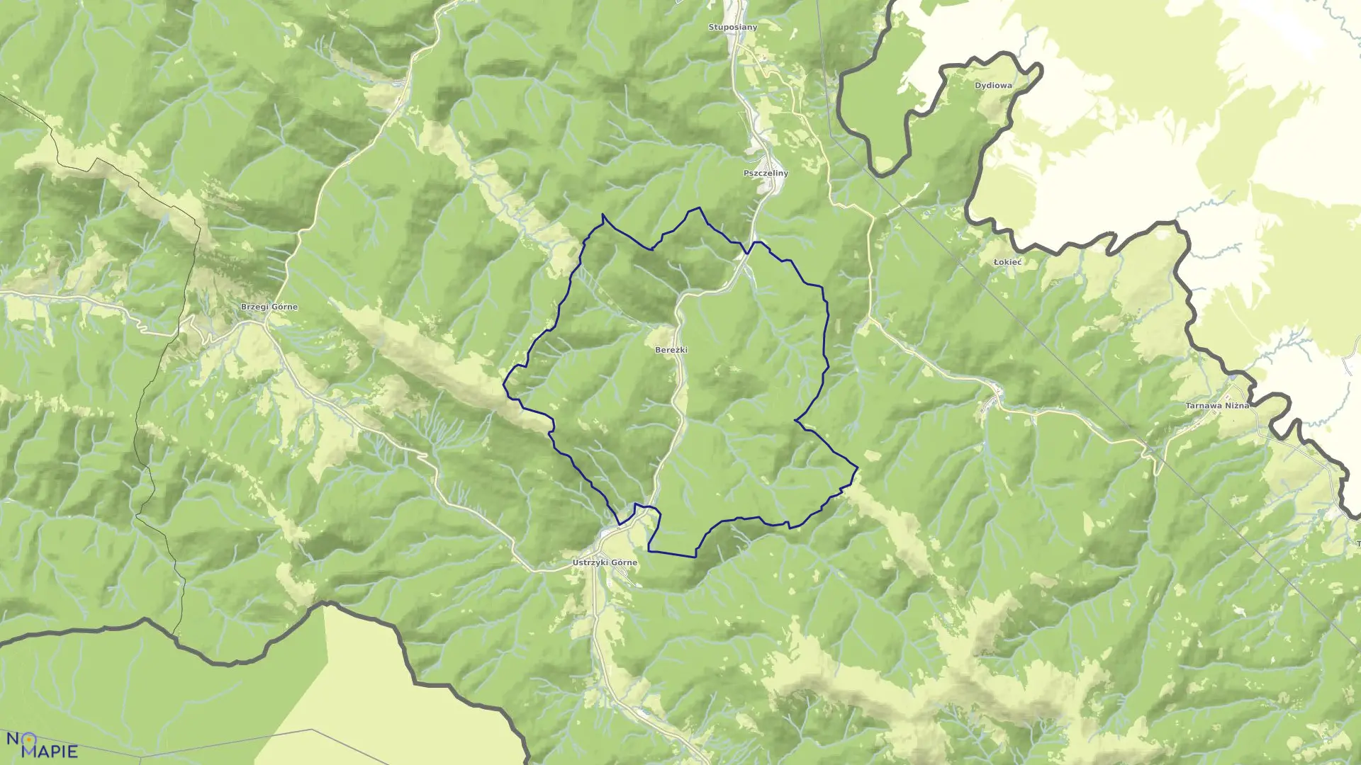 Mapa obrębu Bereżki w gminie Lutowiska