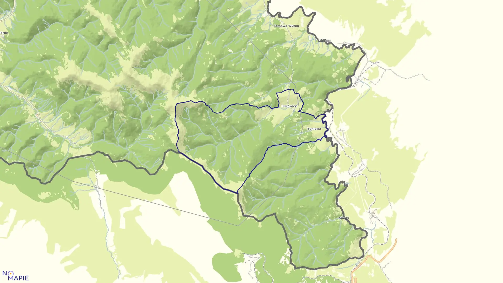 Mapa obrębu Bukowiec w gminie Lutowiska