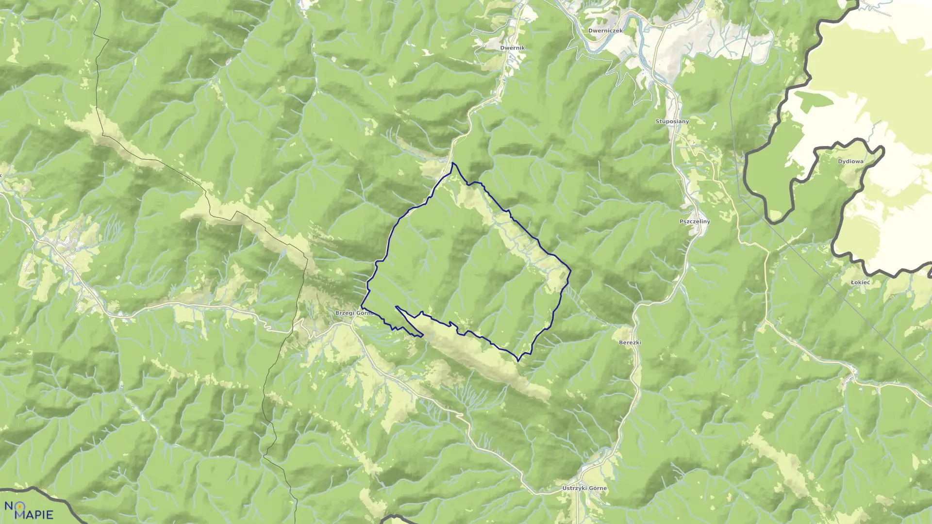 Mapa obrębu Caryńskie w gminie Lutowiska