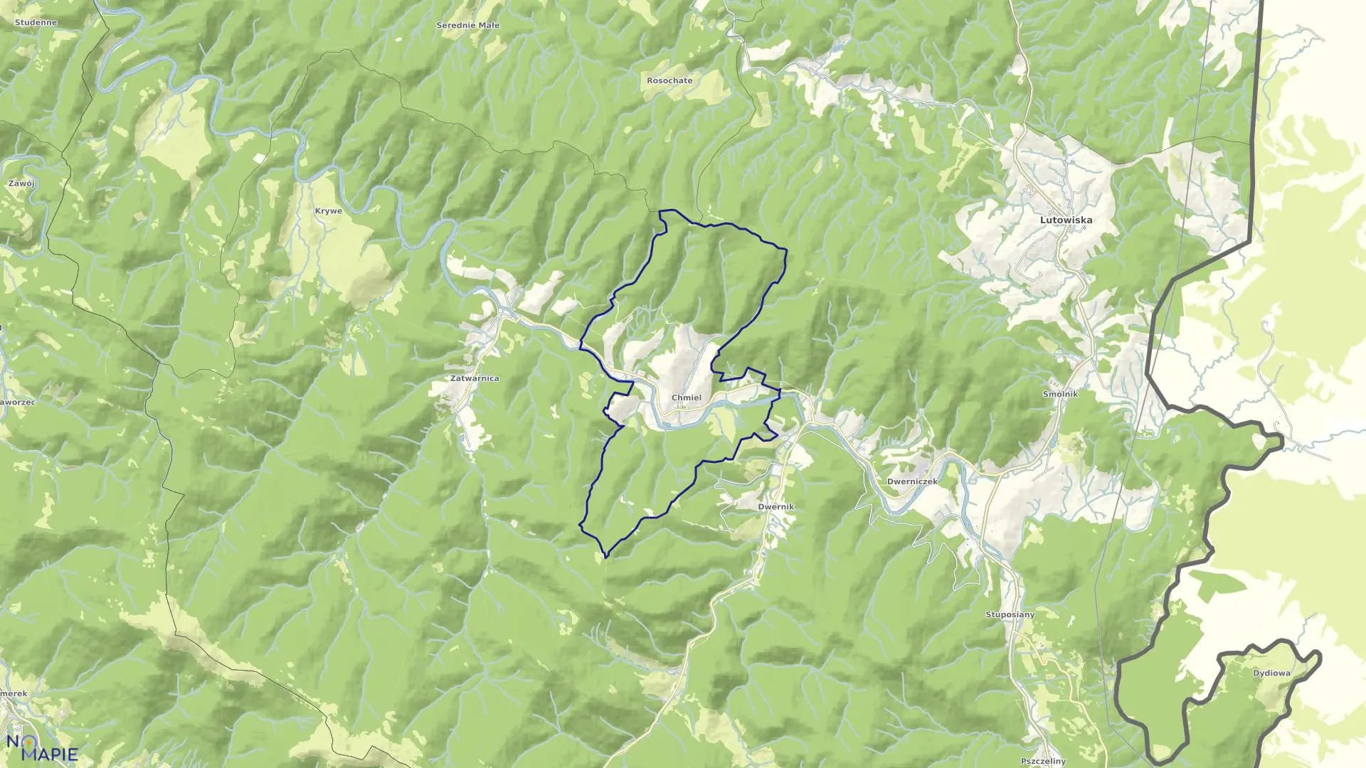 Mapa obrębu Chmiel w gminie Lutowiska