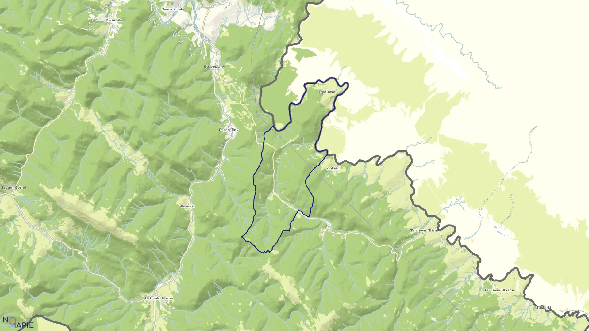 Mapa obrębu Dydiowa w gminie Lutowiska