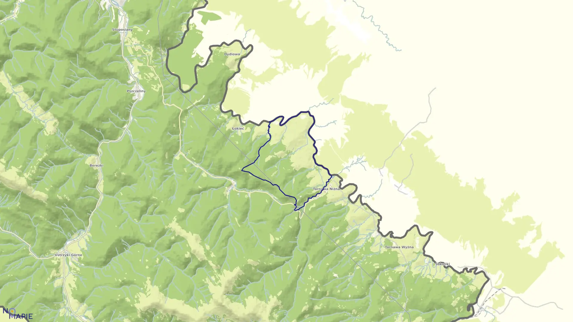 Mapa obrębu Dźwiniacz Górny w gminie Lutowiska