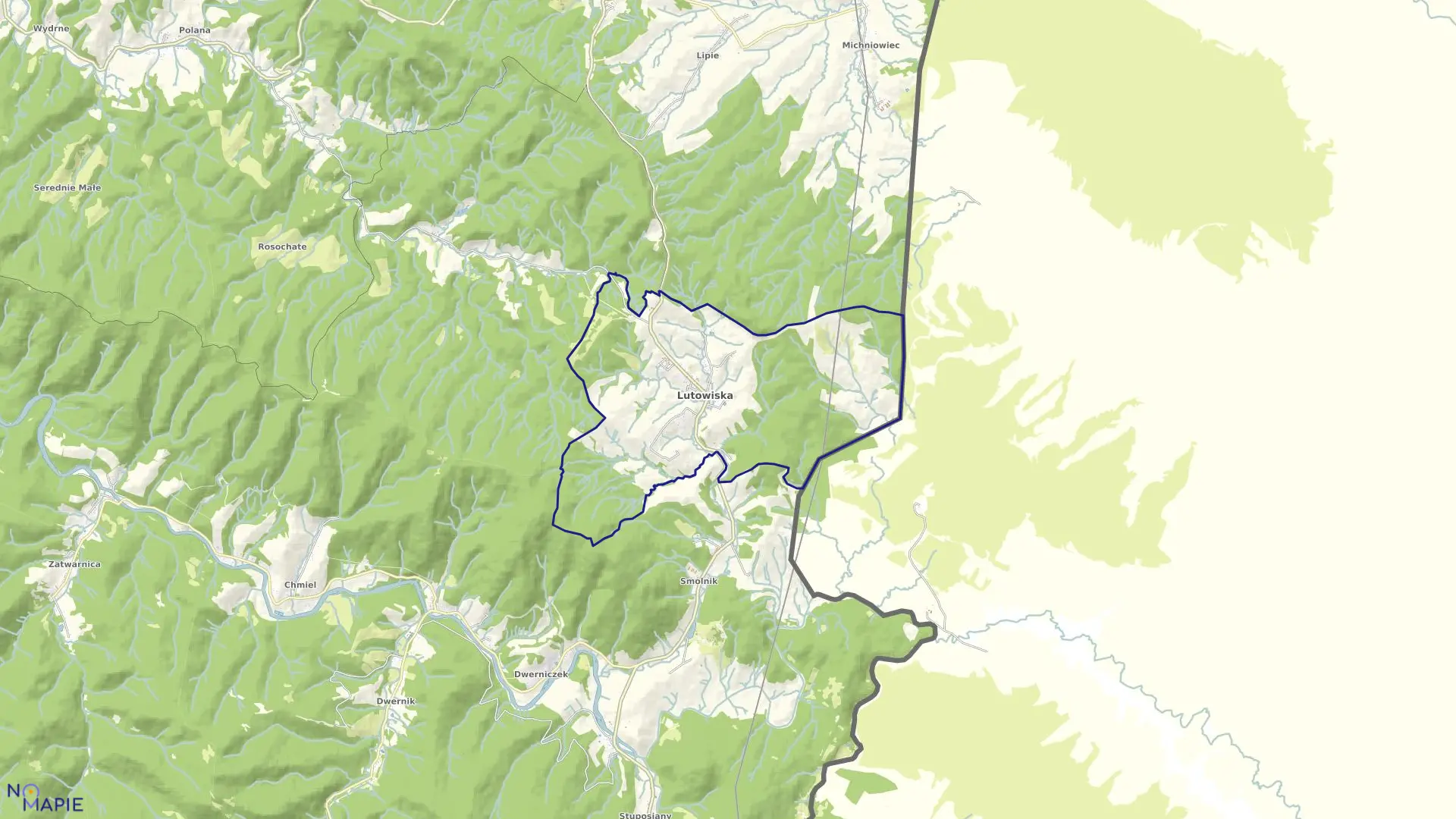 Mapa obrębu Lutowiska w gminie Lutowiska