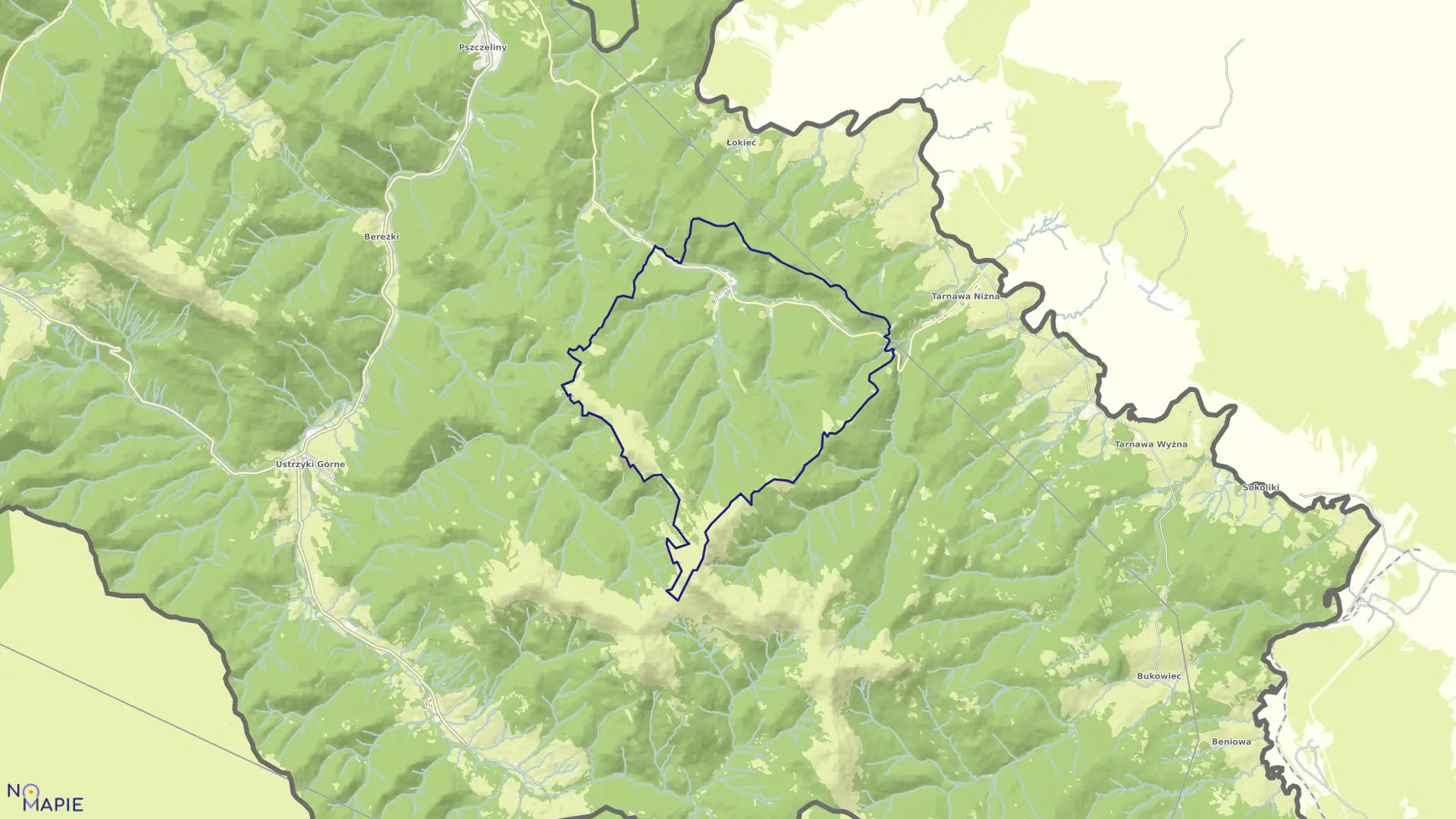 Mapa obrębu Muczne w gminie Lutowiska