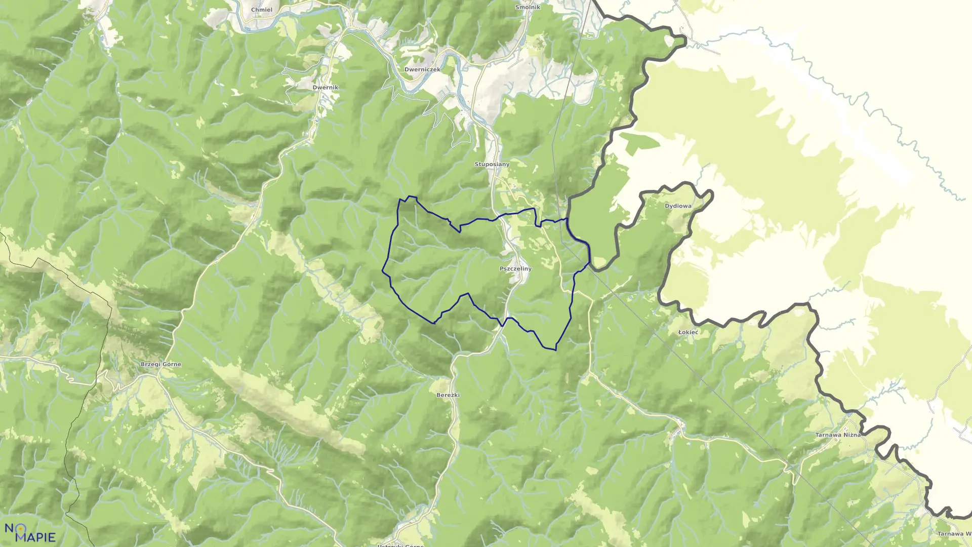 Mapa obrębu Pszczeliny w gminie Lutowiska