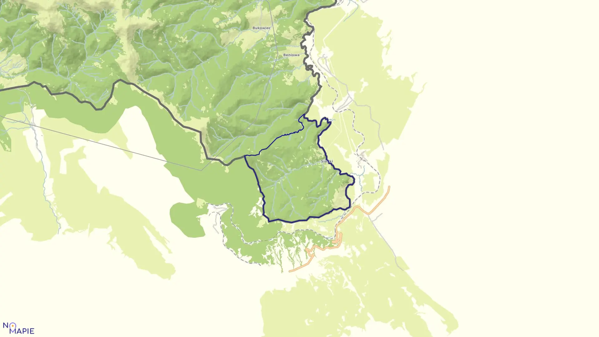 Mapa obrębu Sianki w gminie Lutowiska