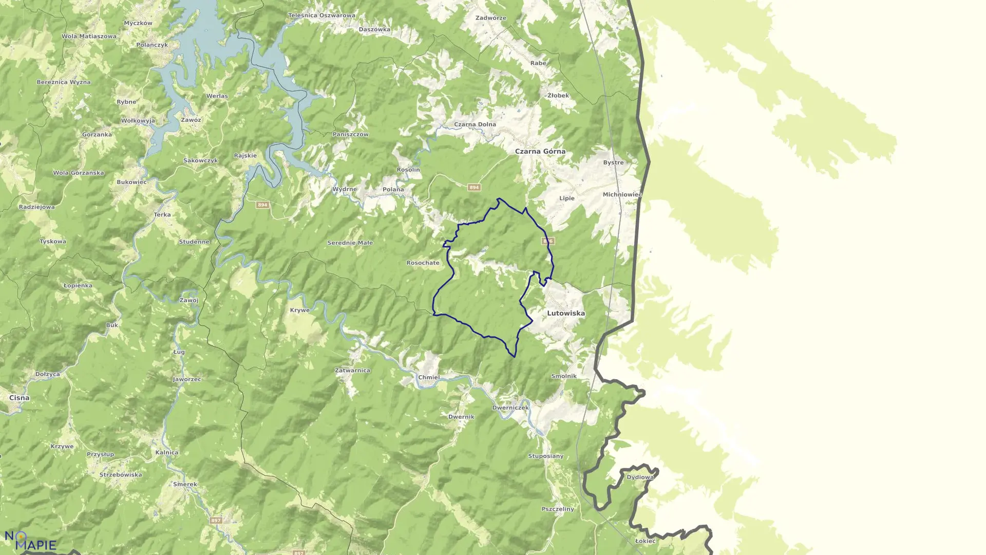 Mapa obrębu Skorodne w gminie Lutowiska