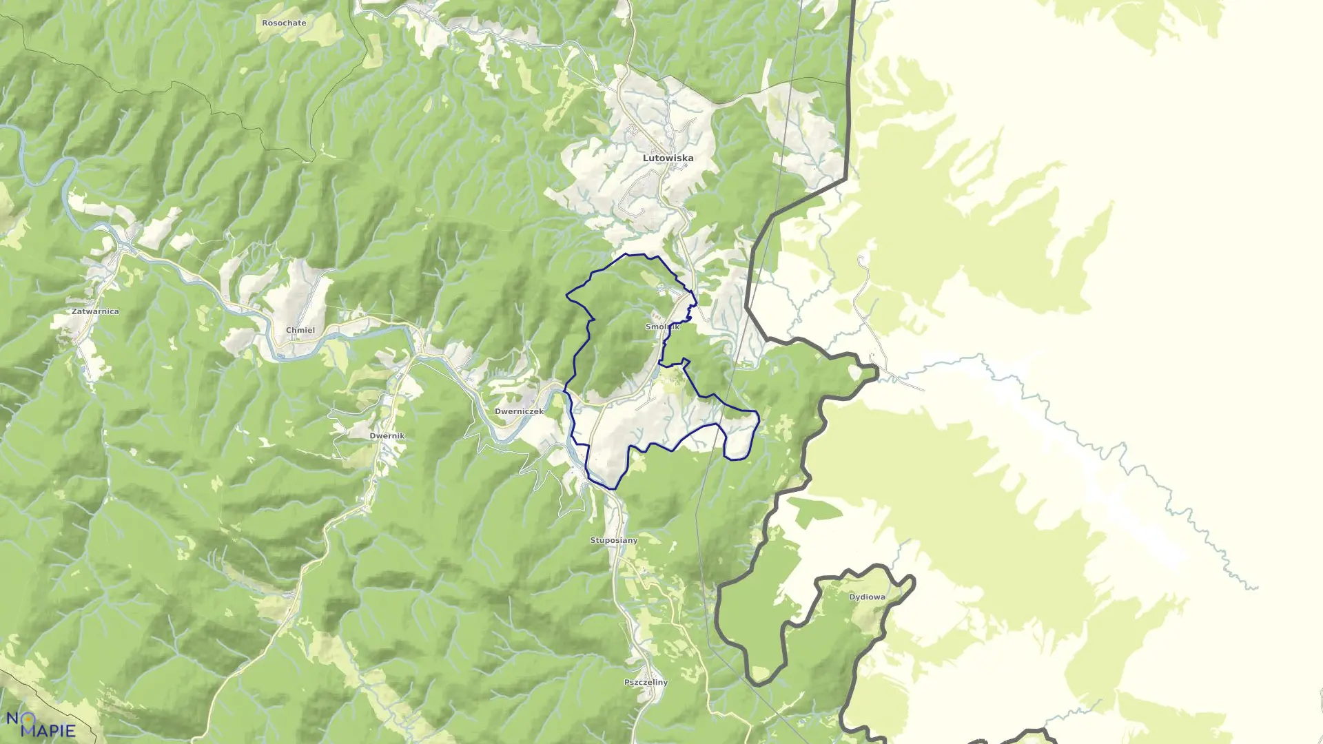 Mapa obrębu Smolnik w gminie Lutowiska