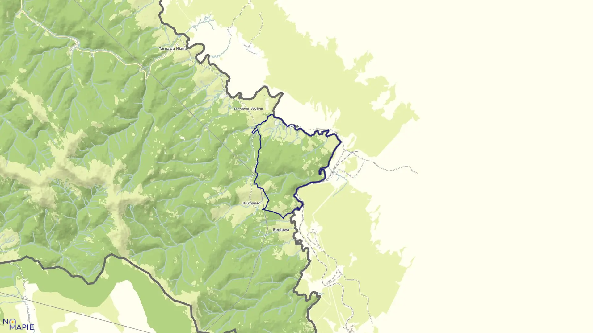 Mapa obrębu Sokoliki w gminie Lutowiska