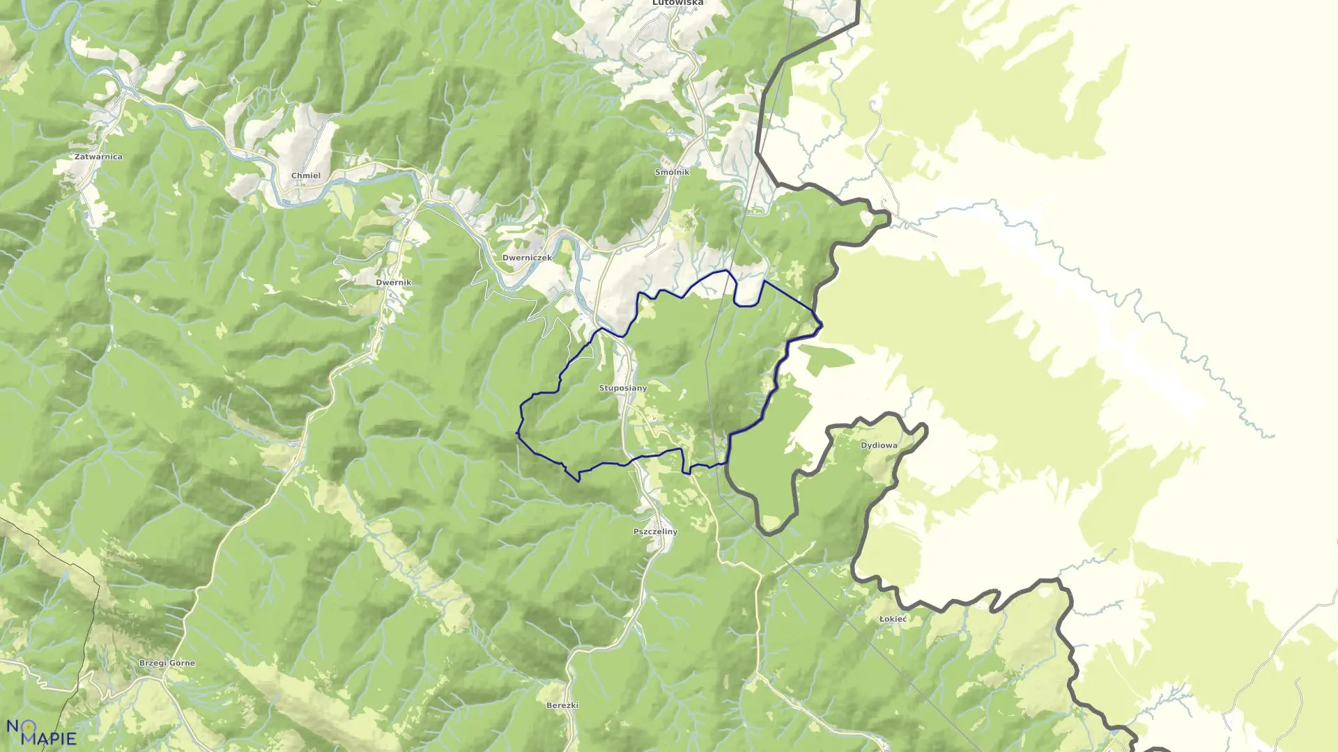 Mapa obrębu Stuposiany w gminie Lutowiska