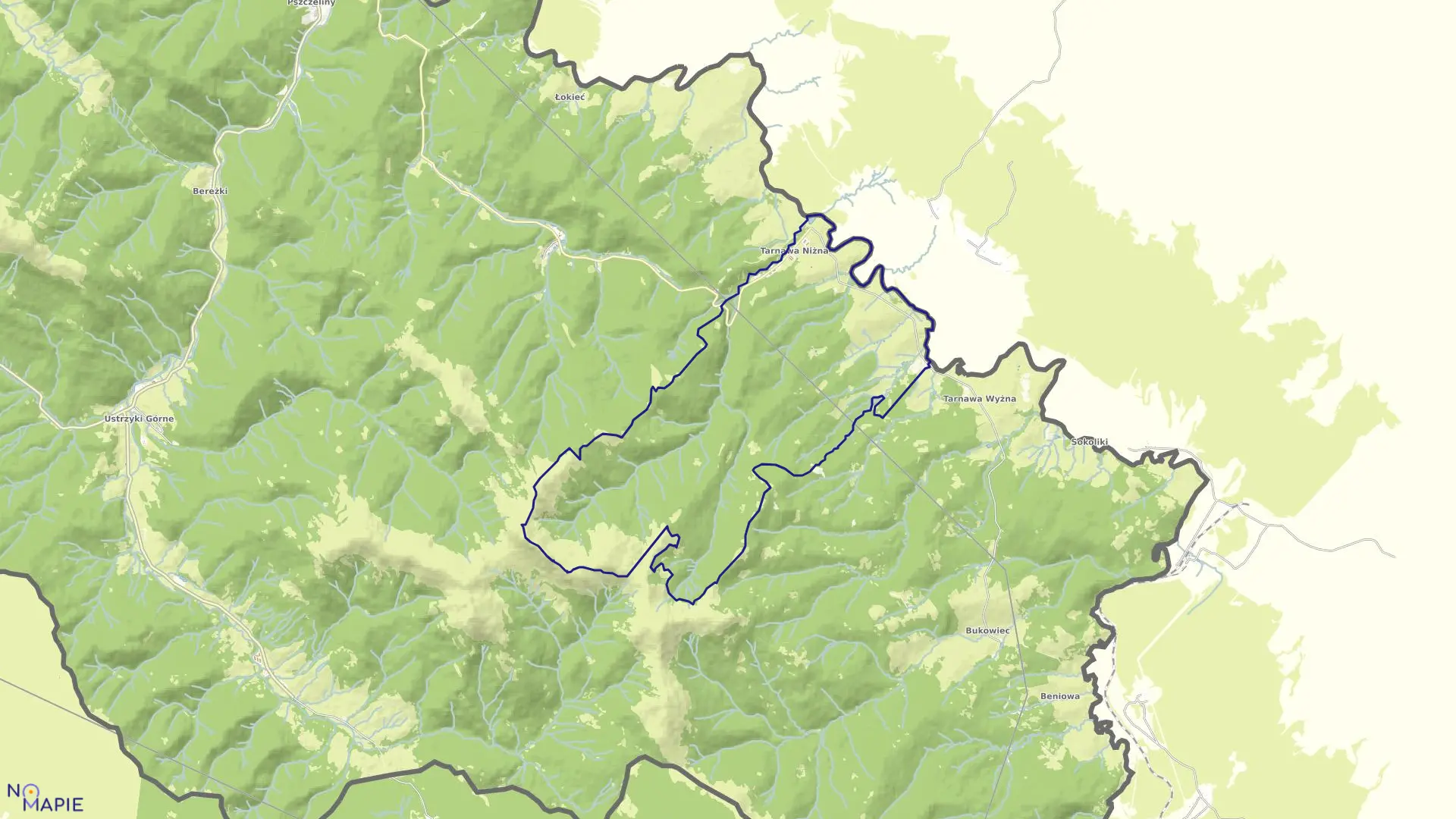 Mapa obrębu Tarnawa Niżna w gminie Lutowiska