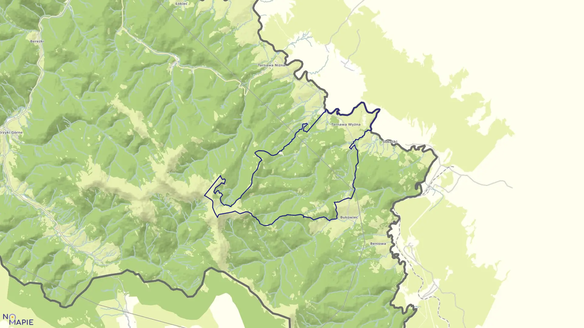 Mapa obrębu Tarnawa Wyżna w gminie Lutowiska