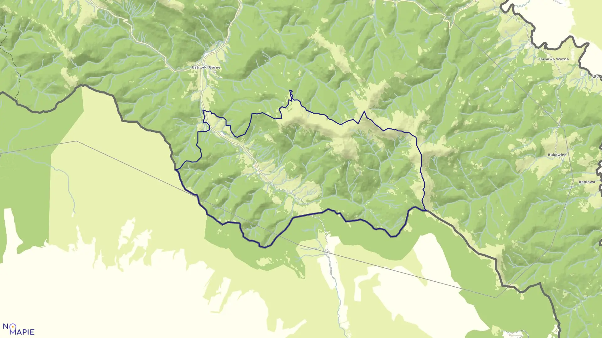 Mapa obrębu Wołosate w gminie Lutowiska